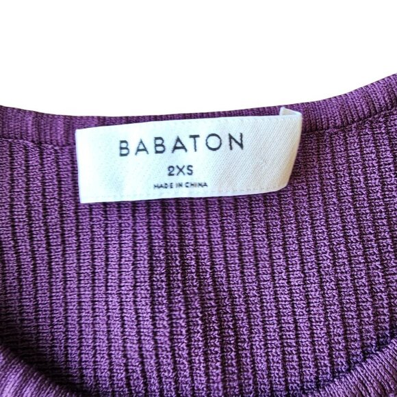 Babaton Aritzia Dark Purple Structured Knit Ribbed Cropped Halter Top Sz XXS - Picture 4 of 7